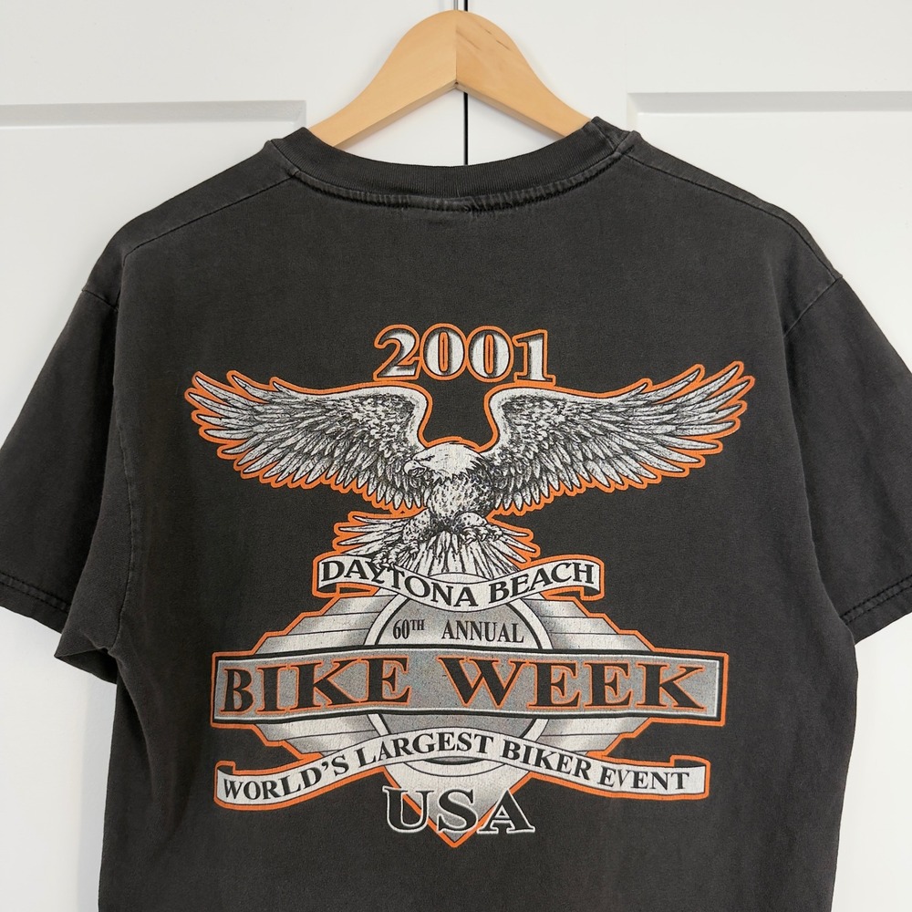 Mens Stedman by Hanes T-Shirt Medium Black 2001 Daytona Beach Bike Week Eagle